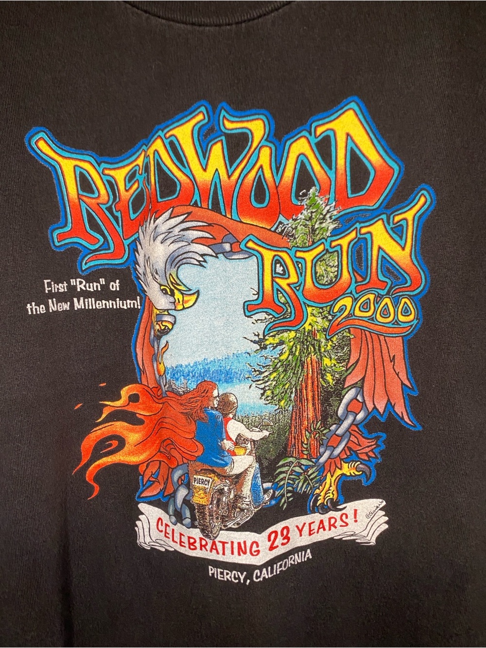 Port and Company Black Redwood Run 2000 Graphic Tee with Multicolor Print
